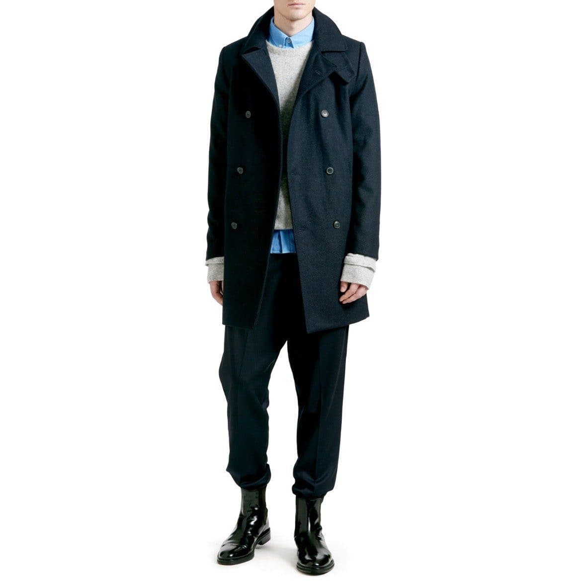 Ud over halv otte Squeak Whyred Bergman navy wool mix double breast coat | Stylins.co