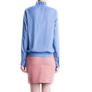 Alia viscose denim ruffle blouse Women Clothing Designers Remix 