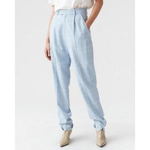 Load image into Gallery viewer, Alta light blue checked cuff tapered pants Women Clothing Hope 34 
