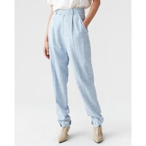 Alta light blue checked cuff tapered pants Women Clothing Hope 34 