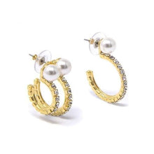 Load image into Gallery viewer, Asymmetrical crystal and pearls hoop earrings Women Jewellery Joomi Lim 
