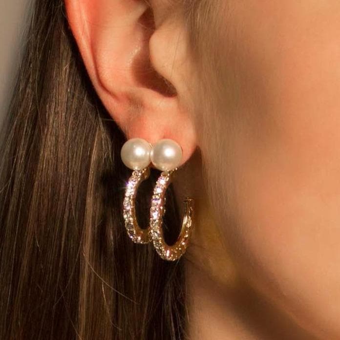 Asymmetrical crystal and pearls hoop earrings Women Jewellery Joomi Lim Gold 