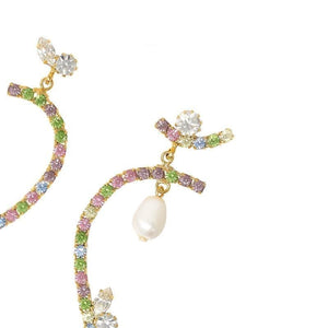 Asymmetrical curved crystal pearl drop earrings Women Jewellery Joomi Lim 