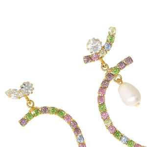 Asymmetrical curved crystal pearl drop earrings Women Jewellery Joomi Lim 