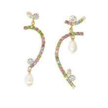Load image into Gallery viewer, Asymmetrical curved crystal pearl drop earrings Women Jewellery Joomi Lim Gold 
