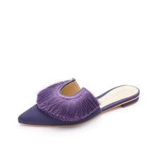 Load image into Gallery viewer, Brenle fringe embellished suede mules WOMEN SHOES SCHUTZ 35 Purple 
