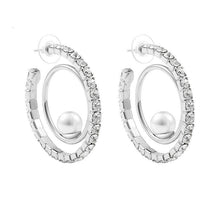 Load image into Gallery viewer, Crystal affixed pearls hoop earrings Women Jewellery Joomi Lim Silver 
