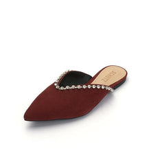 Load image into Gallery viewer, Crystal-embellished suede mules WOMEN SHOES SCHUTZ 35 Burgundy 
