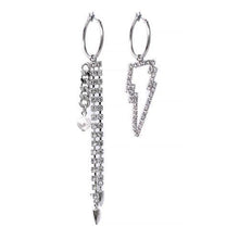 Load image into Gallery viewer, Crystal fringe and pearl asymmetric hoop earrings Women Jewellery Joomi Lim Silver 
