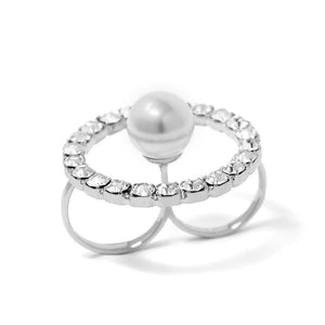 Double fingers crystal and pearl hoop ring Women Jewellery Joomi Lim Silver 