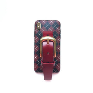 English burgundy checker leather buckle iPhone case ACCESSORIES DTSTYLE 