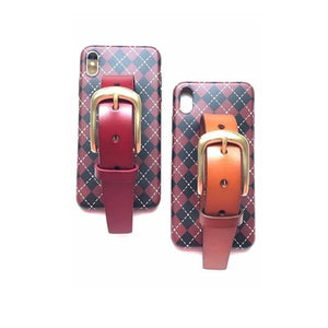 English burgundy checker leather buckle iPhone case ACCESSORIES DTSTYLE 