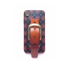 Load image into Gallery viewer, English burgundy checker leather buckle iPhone case ACCESSORIES DTSTYLE iPhone 7p/8plus Brown 
