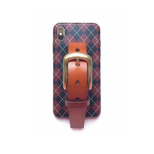 English burgundy checker leather buckle iPhone case ACCESSORIES DTSTYLE iPhone 7p/8plus Brown 