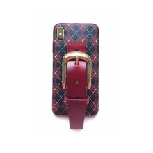 將圖片載入圖庫檢視器 English burgundy checker leather buckle iPhone case ACCESSORIES DTSTYLE iPhone 7p/8plus Burgundy 
