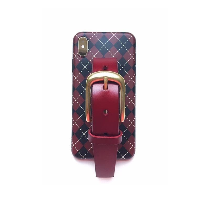 English burgundy checker leather buckle iPhone case ACCESSORIES DTSTYLE iPhone 7p/8plus Burgundy 