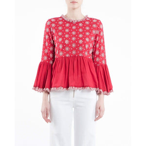 Fleur Anglaise embroidered flared blouse Women Clothing ByTiMo XS 
