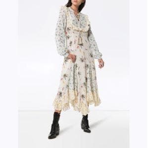 Floral drawstring front crepe dress Women Clothing ByTiMo 