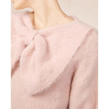 Load image into Gallery viewer, Hairy Knit pink alpaca blend bow sweater Women Clothing ByTiMo 
