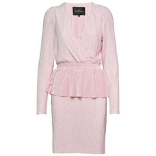 Load image into Gallery viewer, Heather pink pleated velour peplum dress Women Clothing Designers Remix S 
