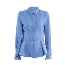 Load image into Gallery viewer, Lottie striped waist gathered shirt Women Clothing Designers Remix 
