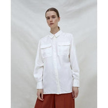 Load image into Gallery viewer, Mariell Off White Width Sleeve Silk Shirt Women Clothing FWSS 
