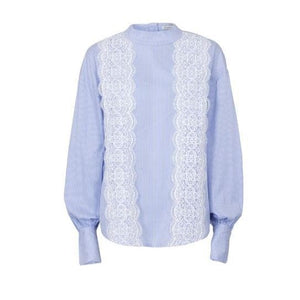 May cotton lace stripe blouse Women Clothing FWSS 