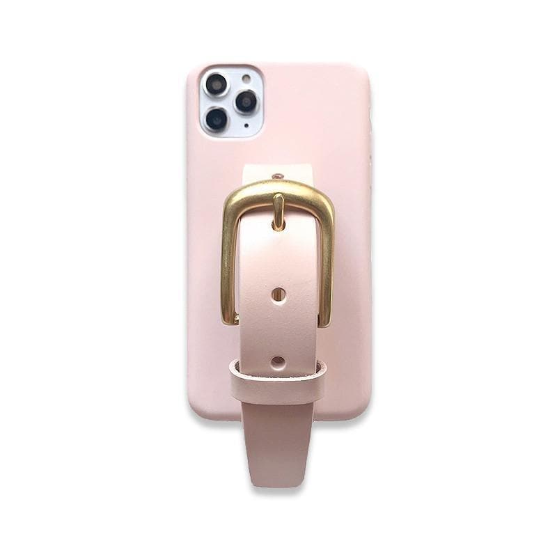 Nude pink leather buckle iPhone case ACCESSORIES DTSTYLE 