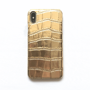 Pearl gold croc-effect leather iPhone case ACCESSORIES DTSTYLE 