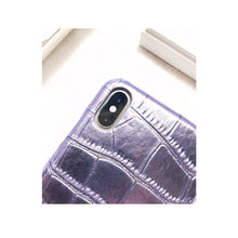 將圖片載入圖庫檢視器 Pearl lilac croc-effect leather iPhone case ACCESSORIES DTSTYLE 
