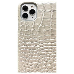 Pearl white croc-effect leather iPhone case ACCESSORIES DTSTYLE 