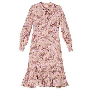 Printed pink floral print pussy-bow ruffled midi dress Women Clothing ByTiMo M 