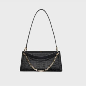 Retro chain embellished croc-effect leather shoulder bag Women bag I AM NOT Black 