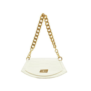 Retro small croc-effect leather should bag Women bag PECO Beige with leather strap & chain 