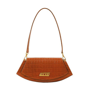 Retro small croc-effect leather should bag Women bag PECO Brown with leather strap 