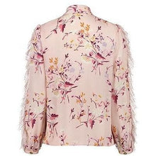 Load image into Gallery viewer, Satin pink floral print pussy-bow lace blouse Women Clothing ByTiMo 
