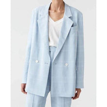 Load image into Gallery viewer, Soft light blue check stretch blazer Women Clothing Hope 36 
