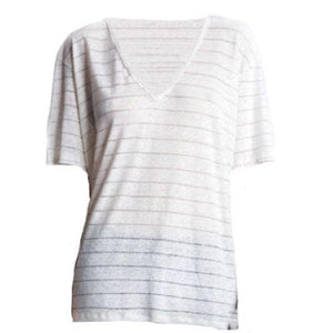 Striped white v-neck T-shirt Women Clothing Hope 