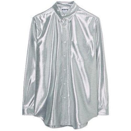 Super silver lamé button-down shirt Men Clothing Hope 46 