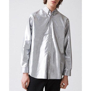 Super silver lamé button-down shirt Men Clothing Hope 