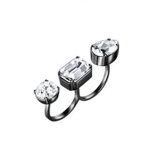 Load image into Gallery viewer, Three crystals double finger ring Women Jewellery Joomi Lim Ruthenium 
