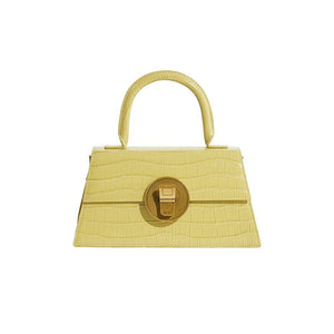 Vintage small croc-effect leather tote bag Women bag PECO Mustard 